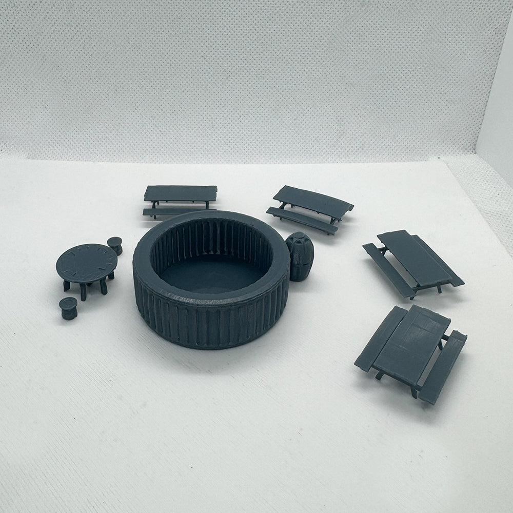 Yao's Studio LYTS065 Diorama 3D Railway Scene Swimming Pool Picnic Table Outdoor Table And Chairs