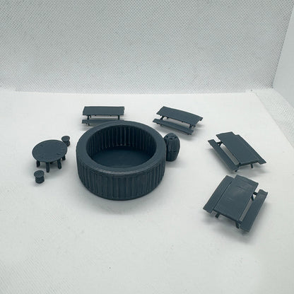 Yao's Studio LYTS065 Diorama 3D Railway Scene Swimming Pool Picnic Table Outdoor Table And Chairs