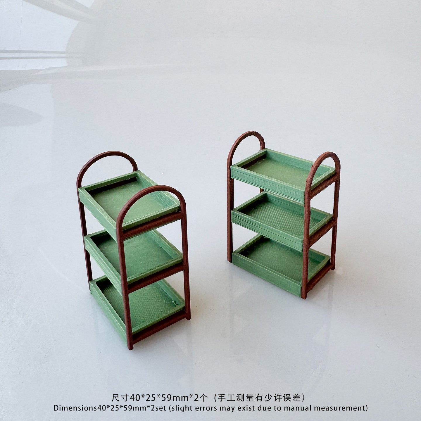 RHF-217 Green and Eco-friendly Storage Rack 3D Printed 3-Tier Mini Display Stand - Green & Brown Eco-Friendly Shelf for Mini Figures & Dollhouse