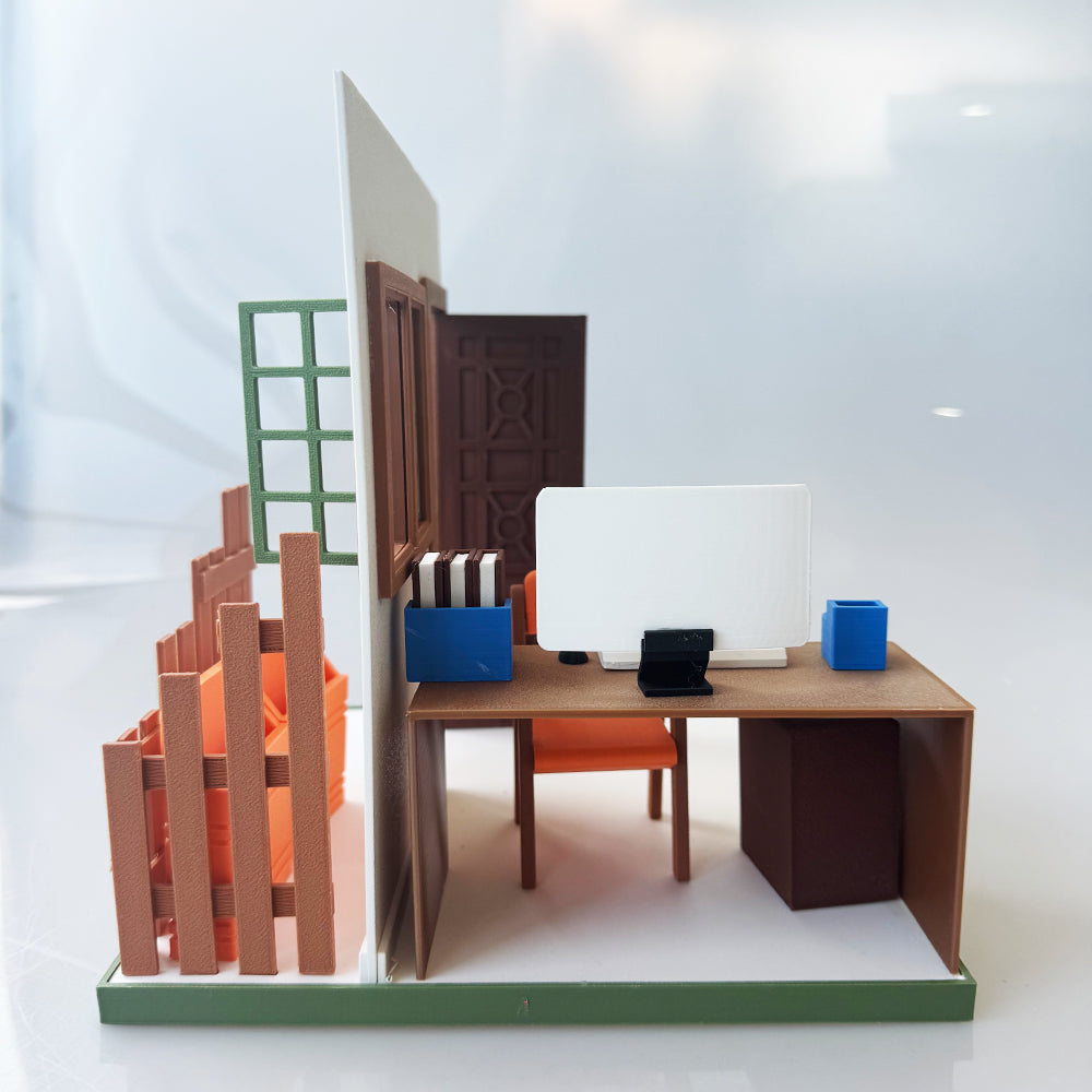 RHF121001 1/12 Office Corner Frame 3D Printing DIY Miniature Scenes Dollhouse Frame Creative Decorations Desktop Scenarios Mini Models 12-Inch BJD OB Doll Office Corner