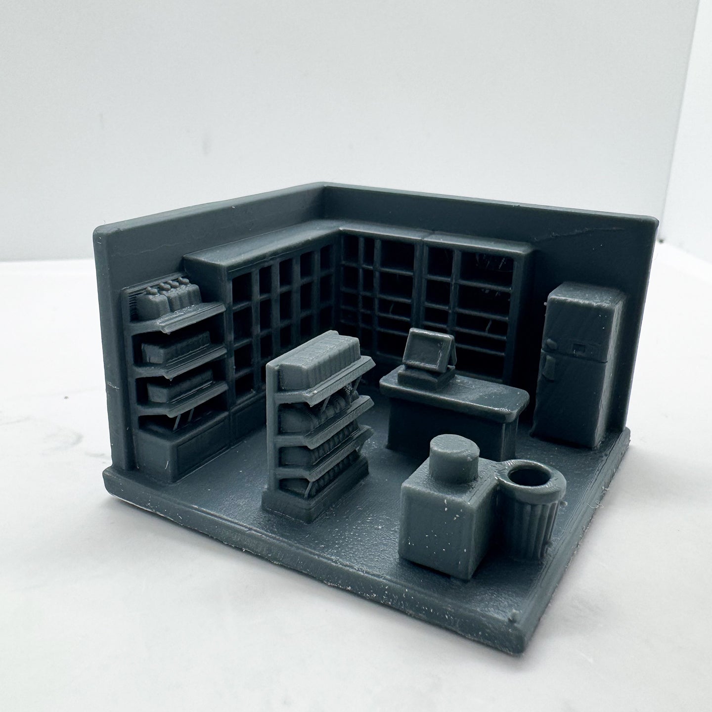 MRY-SFW LYTS113  3D Printed Miniature Convenience Store Scene Model - Full Detailed Facilities Set, Desktop Decor, Diorama Scene DIY Unpainted All-in-One Printed Kit HO Scale