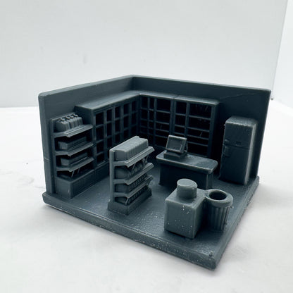 MRY-SFW LYTS113  3D Printed Miniature Convenience Store Scene Model - Full Detailed Facilities Set, Desktop Decor, Diorama Scene DIY Unpainted All-in-One Printed Kit HO Scale