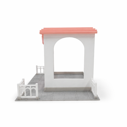 RHF0399 Miniature Gable-Roof Shop Base, Open-Side Empty Room for Dollhouse Desktop Ornament Creative DIY Hut Dollhouse Background House Model Home Background Miniature Model