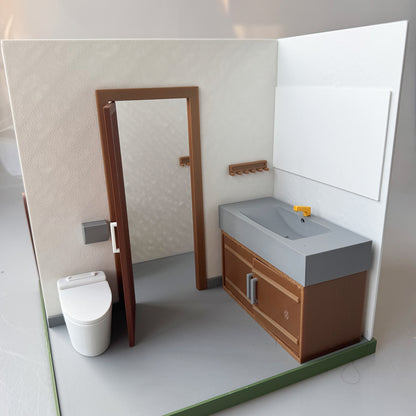 RHF121023 Washroom Scene 3D Printed Bathroom Scene Miniature Model - Dollhouse Bathroom Furniture & Layout, BJD/OB Dolls Washroom Scene