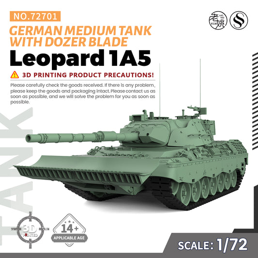 SSMODEL 701 V1.9 1/72(64,76,87) 25mm Military Model Kit German Leopard 1A5 Main Battle Tank With Dozer Blade