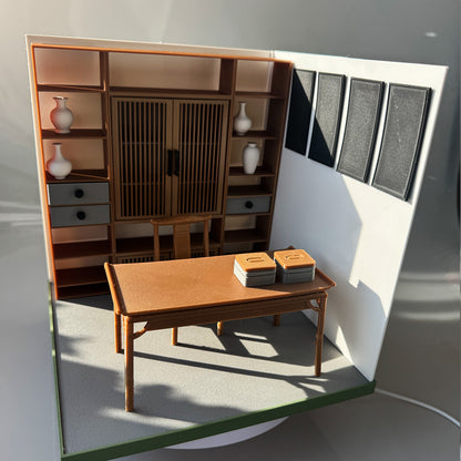 RHF121025 Chinese Style Study Room 3D Printing DIY Miniature Scenes Dollhouse Frame Creative Decorations Desktop Scenarios Mini Models BJD OB Doll