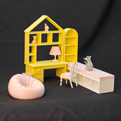 LYTP121015 1/12 Sweet Study Room Sugar Cube Chamber Series 1/18 Scale 3D Printed DIY Miniature Dollhouse For BJD & Obitsu Dolls Desktop Display