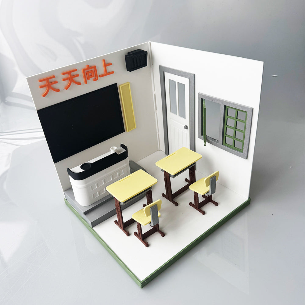 RHF121008 1/12 Classroom Door Scene 3D Printing DIY Miniature Scenes Dollhouse Frame Creative Decorations Desktop Scenarios Mini Models 12-Inch BJD OB Doll Nostalgic Classroom2