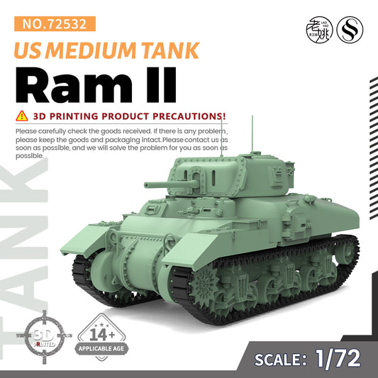 SSMODEL 532 V1.9 1/72(64,76,87) 25mm Military Model Kit US Ram II Medium Tank