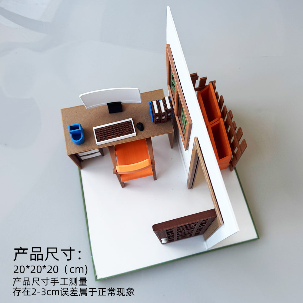 RHF121001 1/12 Office Corner Frame 3D Printing DIY Miniature Scenes Dollhouse Frame Creative Decorations Desktop Scenarios Mini Models 12-Inch BJD OB Doll Office Corner