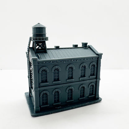 MRY-SFW LYTS126 Vintage Two - Story Building with Water Tower 3D Printed Retro Industrial & Urban Architecture Miniature for Model Train Scenes Collectors or Desktop Decoration