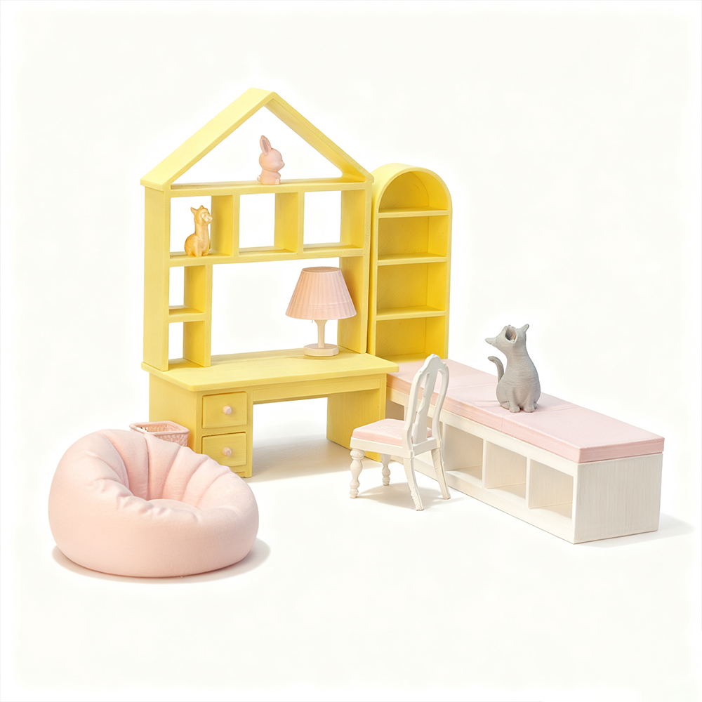 LYTP121015 1/12 Sweet Study Room Sugar Cube Chamber Series 1/18 Scale 3D Printed DIY Miniature Dollhouse For BJD & Obitsu Dolls Desktop Display