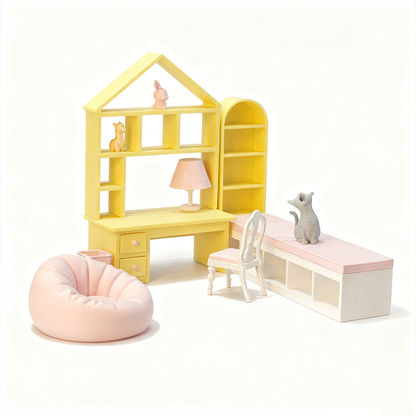LYTP121015 1/12 Sweet Study Room Sugar Cube Chamber Series 1/18 Scale 3D Printed DIY Miniature Dollhouse For BJD & Obitsu Dolls Desktop Display