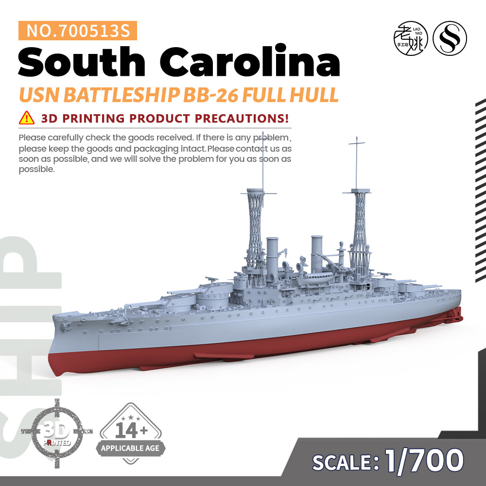 SSMODEL 513S Military Warship Model Kit US Navy South Carolina Battleship BB-26