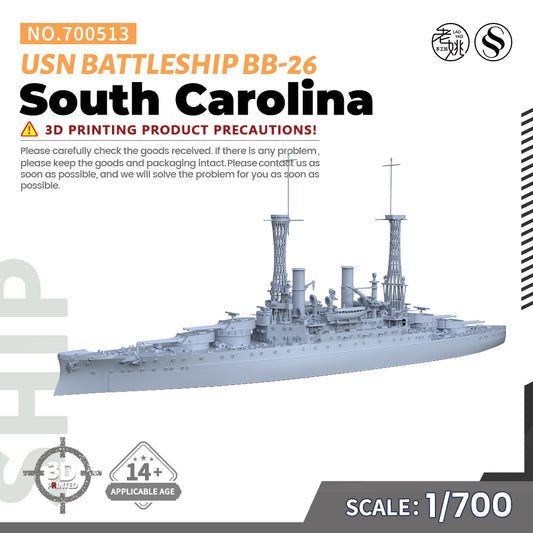 SSMODEL 513 1/700(600,720,800,900) Military Warship Model Kit USN South Carolina Battleship  BB-26