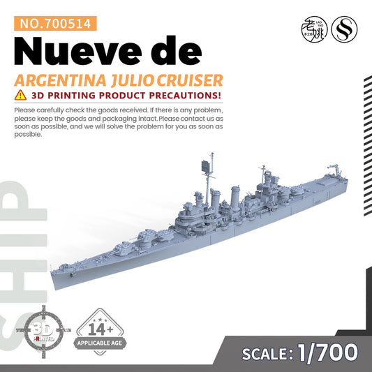 SSMODEL 514 1/700(600,720,800,900) Military Warship Model Kit Argentina Nueve de Julio Cruiser