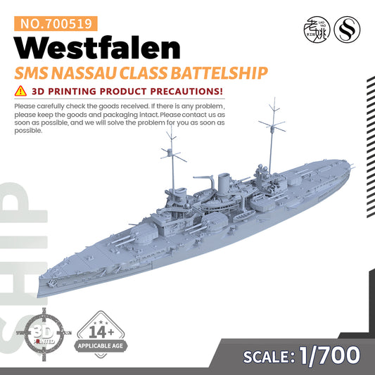 SSMODEL 519 1/700(600,720,800,900) Military Warship Model Kit SMS Nassau Class Westfalen Battelship