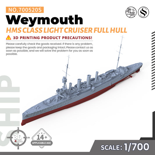 SSMODEL 520 1/700(600,720,800,900) Military Warship Model Kit HMS Weymouth Class Light Cruiser