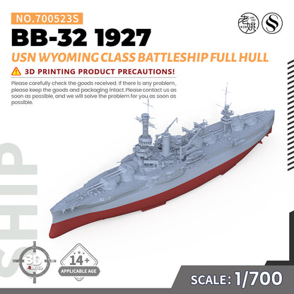 SSMODEL 523S Military Warship Model Kit US Navy Wyoming class Battleship BB-32 1927