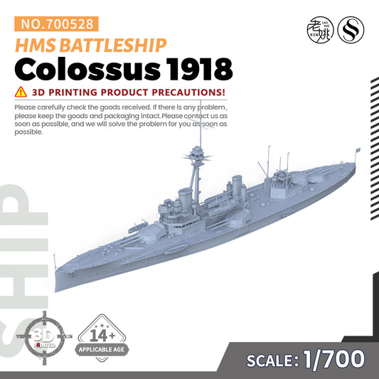 SSMODEL 528 1/700(600,720,800,900) Military Warship Model Kit HMS Colossus Battleship 1918