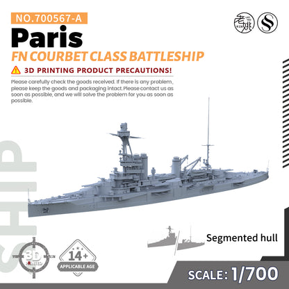 SSMODEL 567 1/700(600,720,800,900) Military Warship Model Kit France Navy Paris Courbet Class Battleship