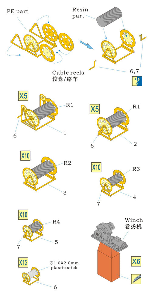 Rainbow 7105 IJN Cable Reels & Winch [1PE, 40+6Resin parts]