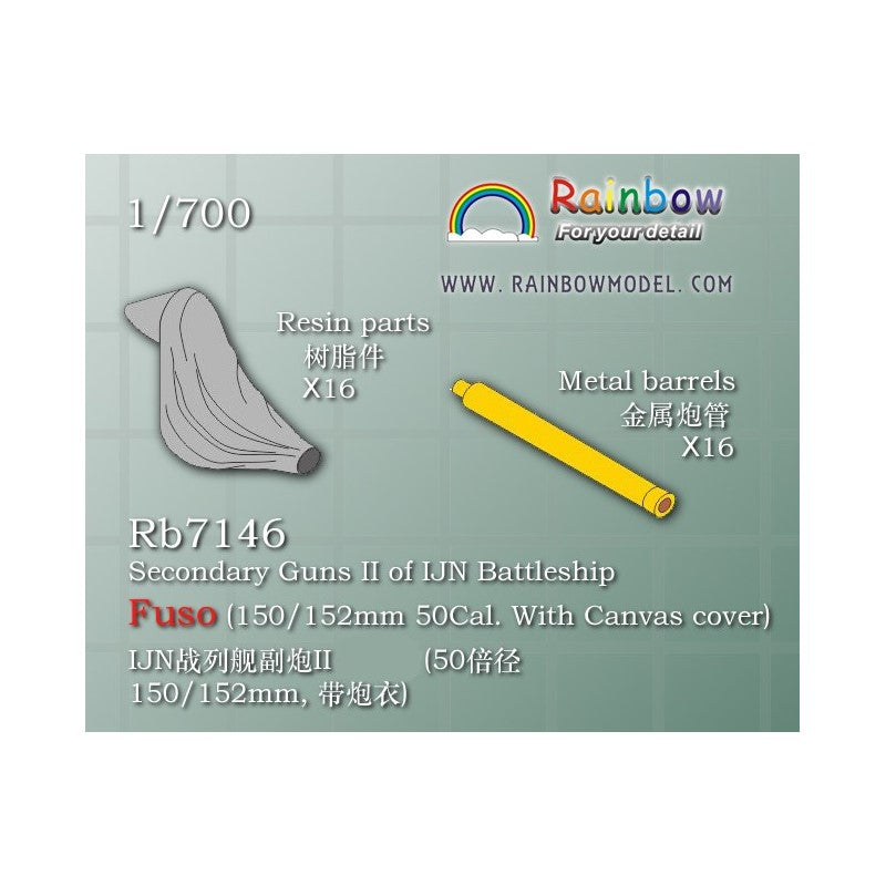 Rainbow 7146 Secondary Guns II of IJN Battleship Fuso (150/152mm 50Cal. With Canvas cover)