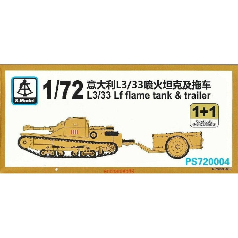 S-Model PS720004 1/72 Italian L3/33 Lf Flame Tank & Trailer 1+1 Plastic Model Kit