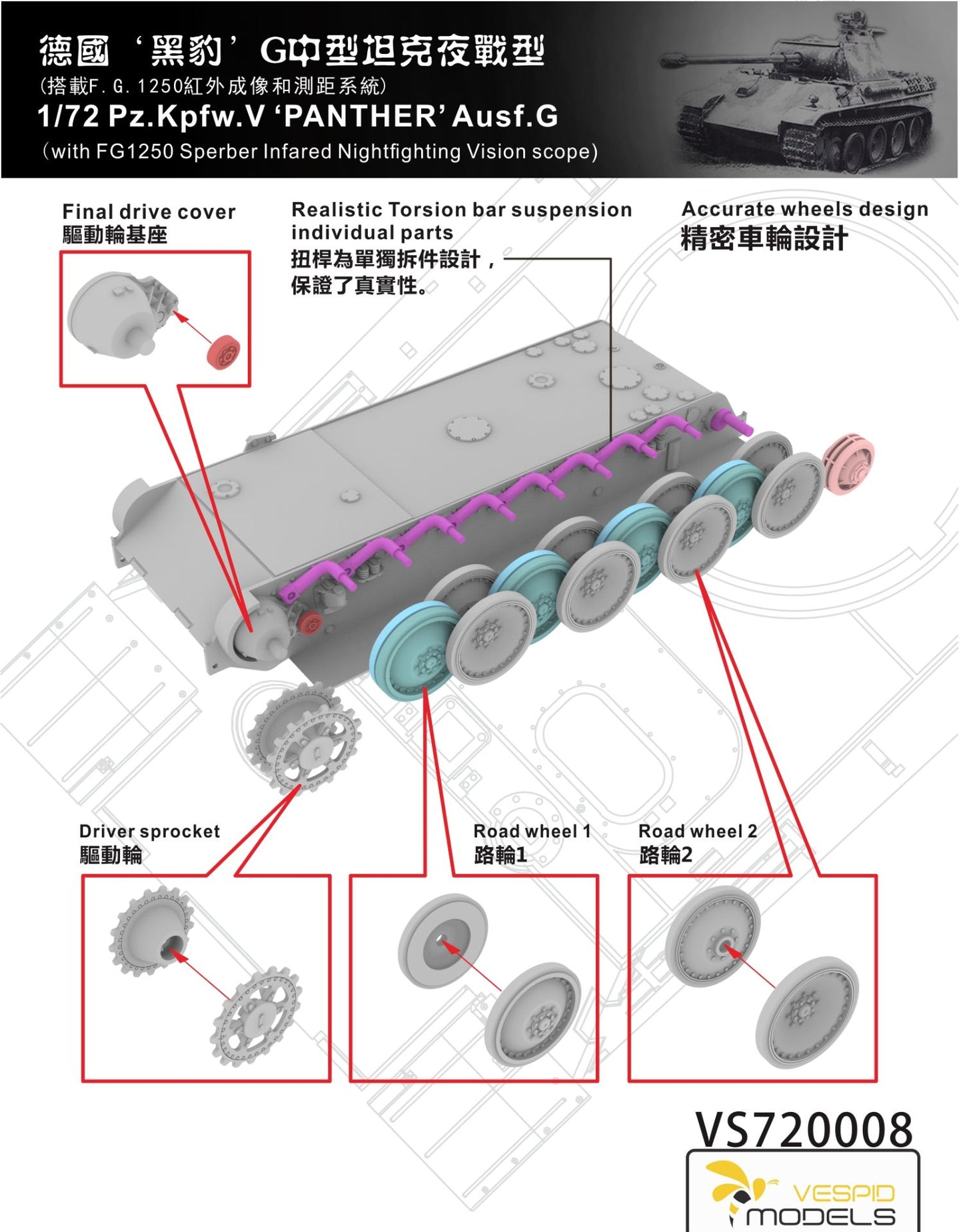 VESPID MODELS VS720008 1/72 Pz.Kpfw.V Panther Ausf.G with Infrared Night Vision Scope