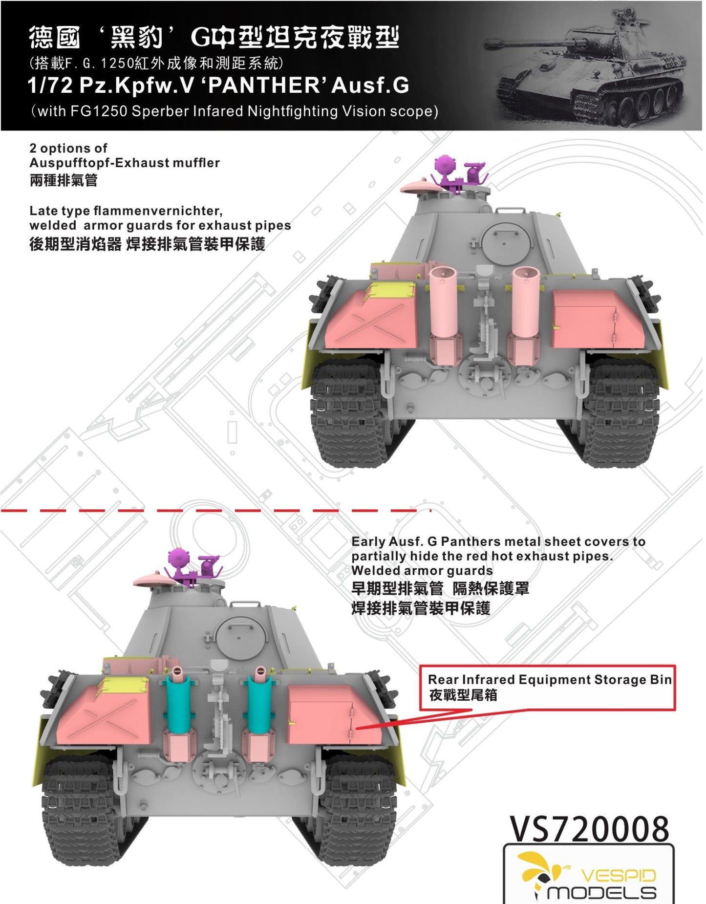 VESPID MODELS VS720008 1/72 Pz.Kpfw.V Panther Ausf.G with Infrared Night Vision Scope