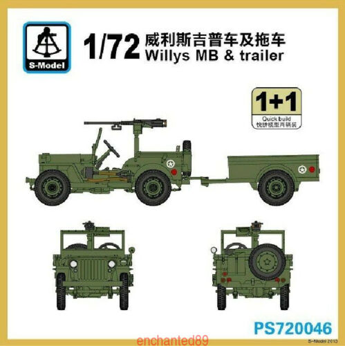 S-Model PS720046 1/72 Willys MB & Trailer 1+1 Plastic Model Kit