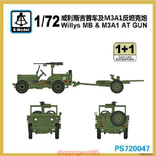 S-Model PS720047 1/72 Willys MB & M3A1 AT Gun 1+1 Plastic Model Kit