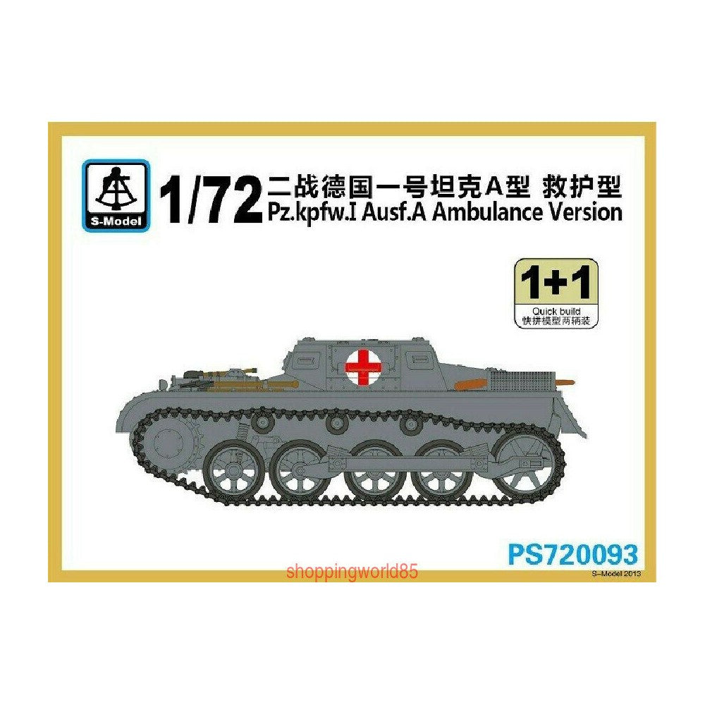 S-Model PS720093 1/72 Pz.kpfw.I Ausf.A Ambulance Version 1+1 Plastic Model Kit