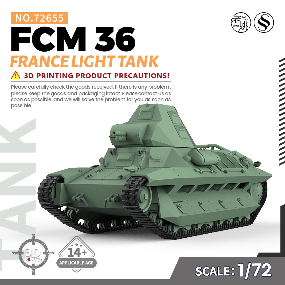 SSMODEL 655 V1.9 1/72(64,76,87) 25mm Military Model Kit France FCM 36 Light Tank