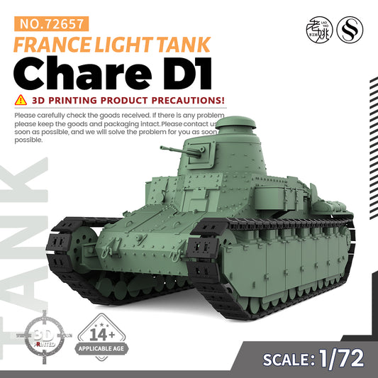 SSMODEL 657 V1.9 1/72(64,76,87) 25mm Military Model Kit France Chare D1 Light Tank