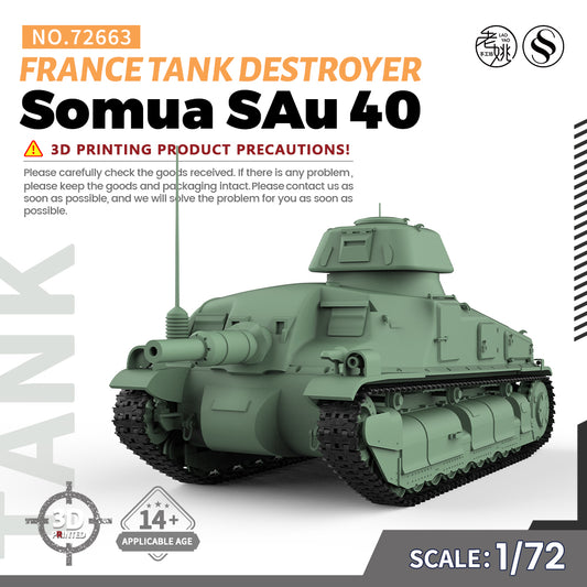 SSMODEL 663 V1.9 1/72(64,76,87) 25mm Military Model Kit France Somua SAu 40 Tank Destroyer