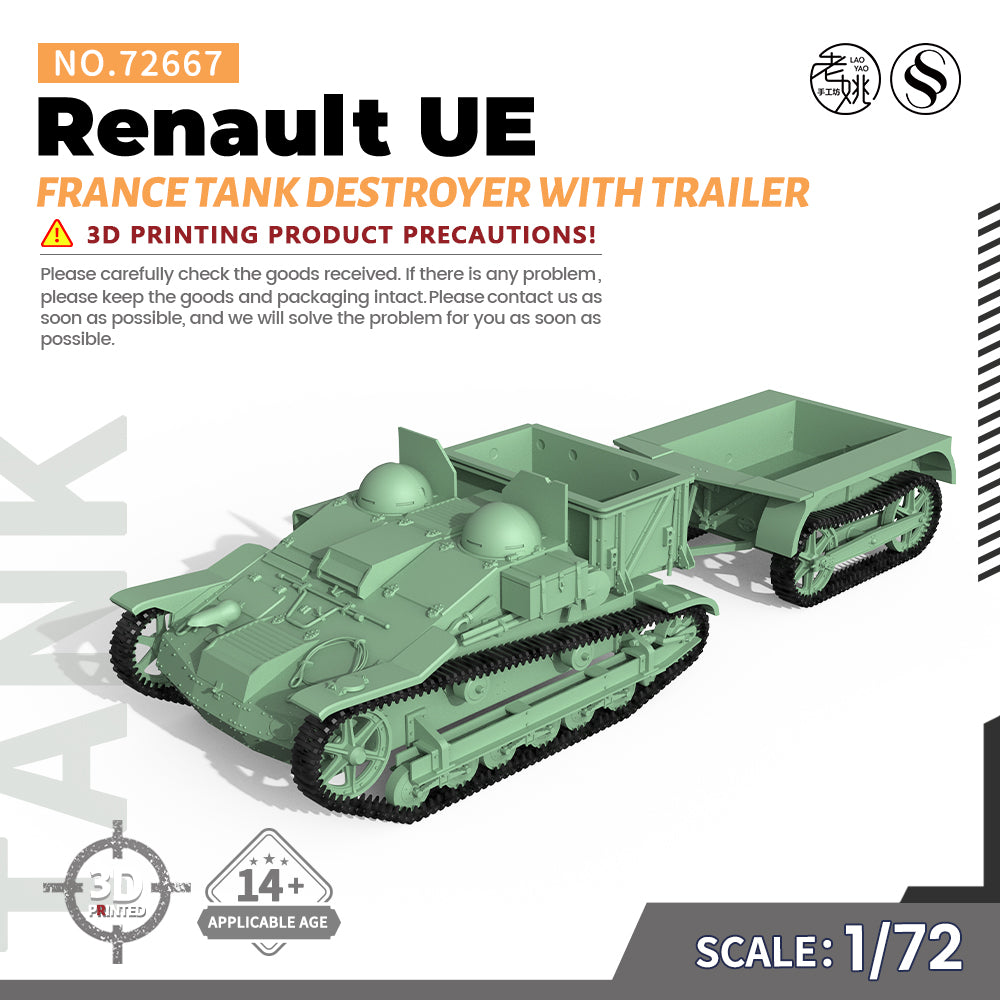 SSMODEL 667 Military Armoured Model Kit France Renault UE Tank Destroyer Attached trailer