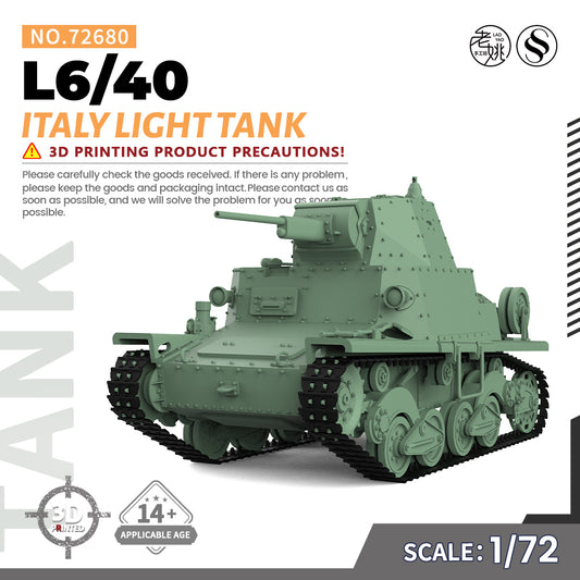 SSMODEL 680 V1.9 1/72(64,76,87) 25mm Military Model Kit Italy L6/40 Light Tank