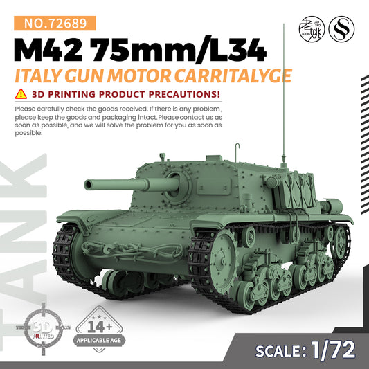 SSMODEL 689 Military Armoured Model Kit Italy M42 75mm/L34 Gun Motor CarrItalyge