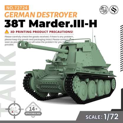 SSMODEL 724 Military Armoured Model Kit German 38T Marder III Tank Destroyer Ausf.H