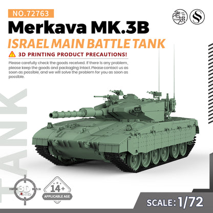 SSMODEL 763 V1.9 1/72(64,76,87) 25mm Military Model Kit Israel Merkava MK.3B Main Battle Tank