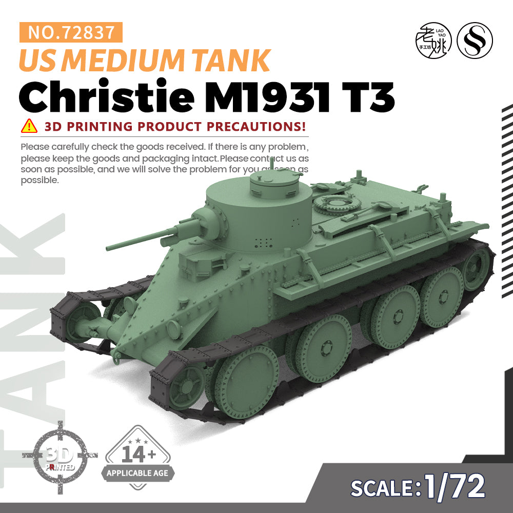 SSMODEL 837 Military Armoured Model Kit US Christie M1931 T3 Medium Tank