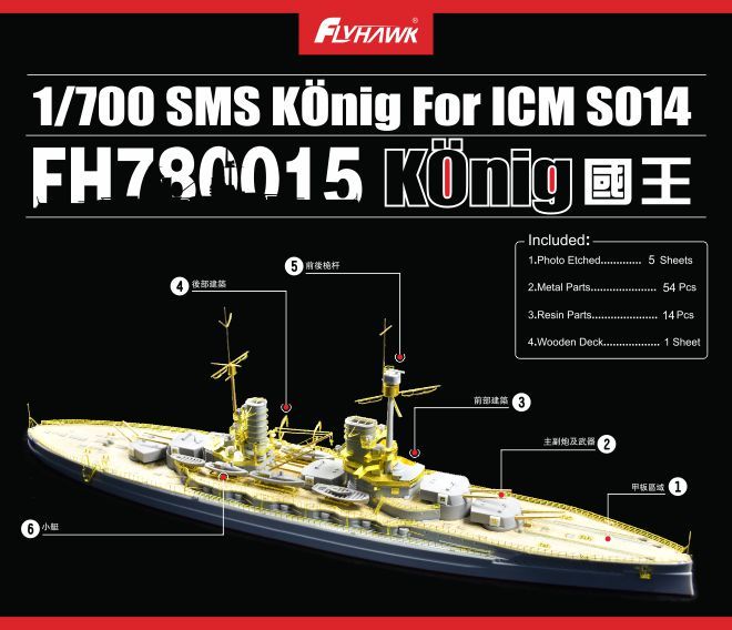 Flyhawk FH780015 1/700 SMS Battleship Konig for ICM S014