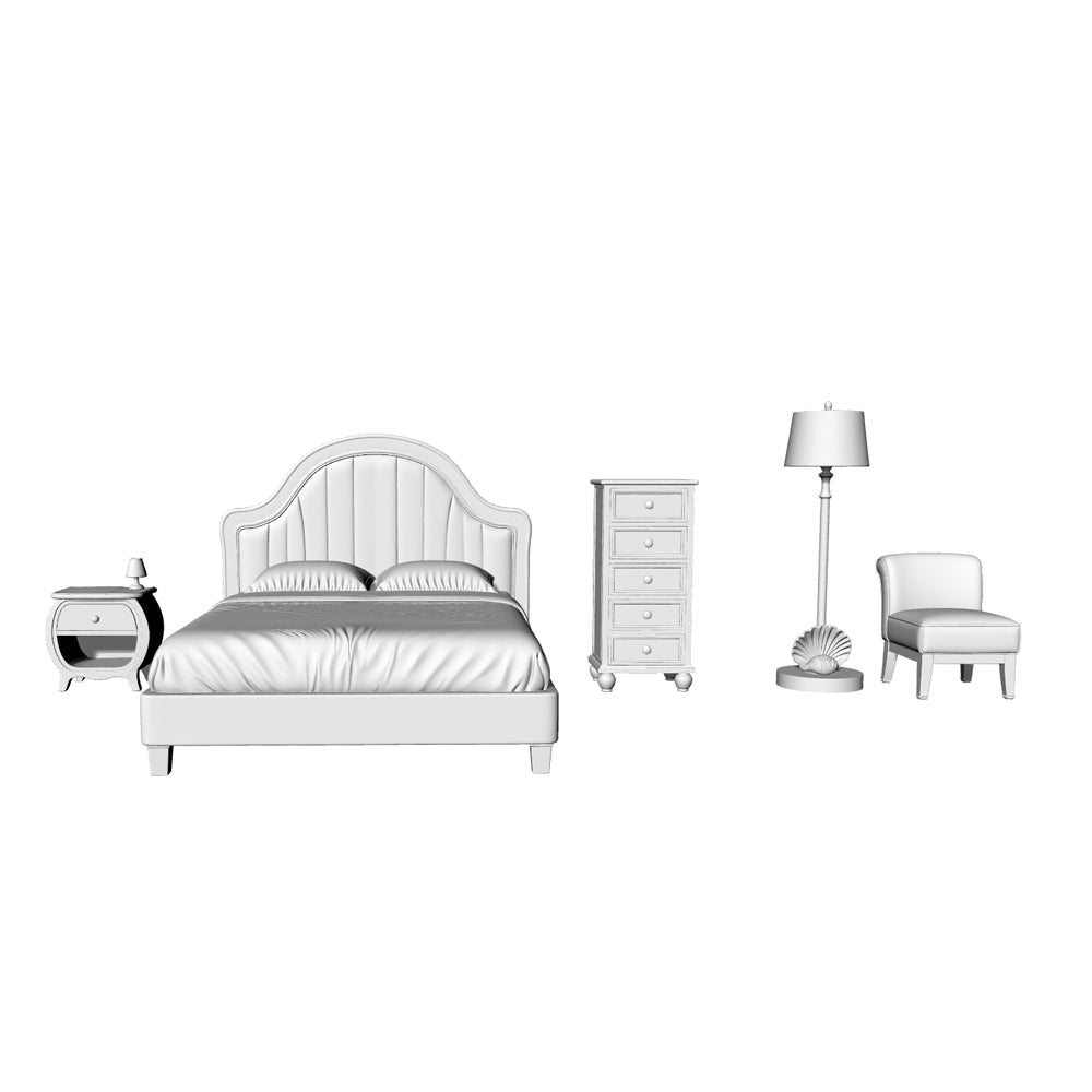 MRY-SFW LYTS550 3D Printed Mediterranean Style Bedroom Furniture Set, Unpainted White Resin, Miniature Dollhouse Diorama Accessories