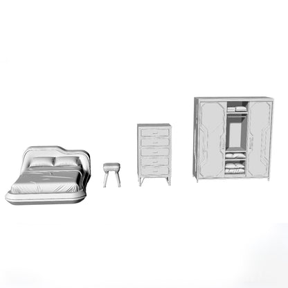 MRY-SFW LYTS538 3D Printed Sci-Fi Style Bedroom Furniture Set, Unpainted White Resin, Miniature Dollhouse Diorama Accessories
