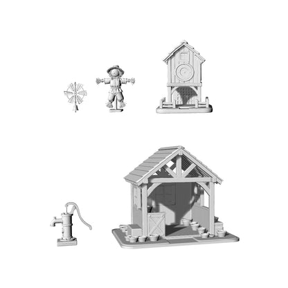 MRY-SFW LYTS606 Unpainted 3D Printed Rustic Farm Set, Miniature Dollhouse Diorama Decor