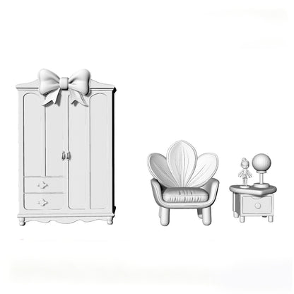 MRY-SFW LYTS645 3D Printed Ballet Girl Themed Bedroom Furniture Set, Unpainted White Model, Miniature Scene Ornaments