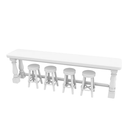 MRY-SFW LYTS633 3D Printed Retro American Cafe Bar Counter & Stool Set, Unpainted White Model, Miniature Scene Ornaments