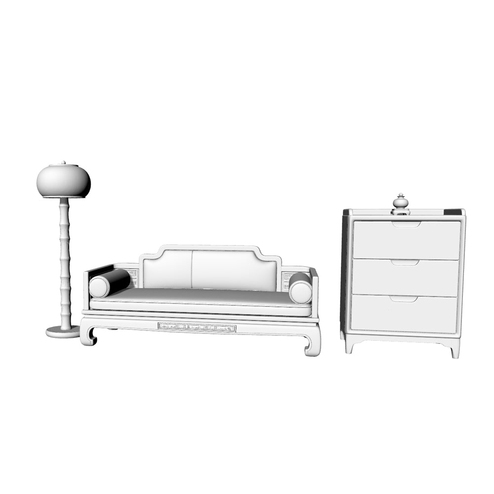 MRY-SFW LYTS541 3D Printed New Chinese Style Living Room Furniture Set, Unpainted White Resin, Miniature Dollhouse Diorama Accessories
