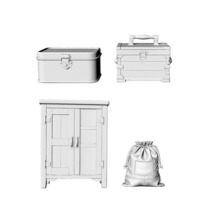 MRY-SFW LYTS617 3D Printed Unpainted White Resin, American Countryside Storage Set, Miniature Scene Ornaments